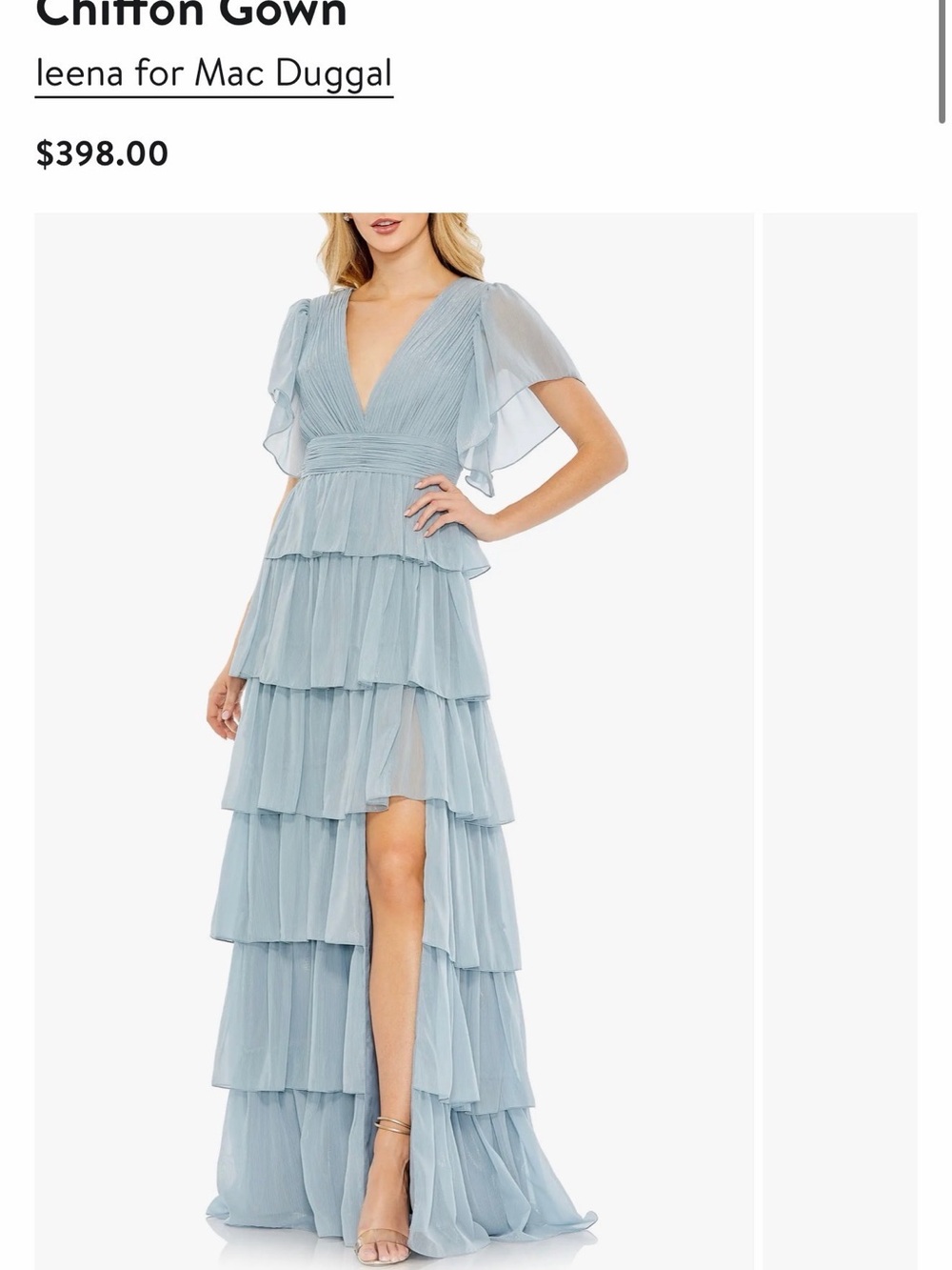 Dusty Blue Tiered Chiffon Gown